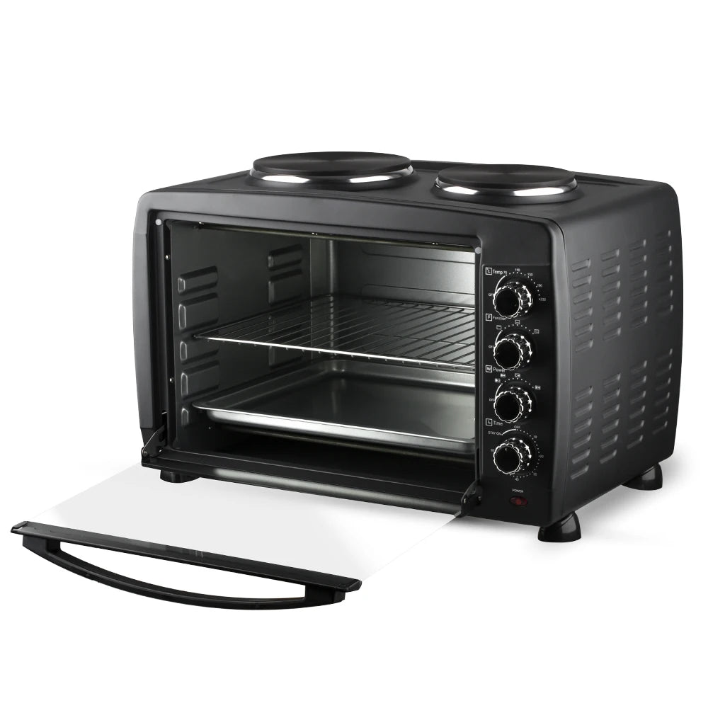 55L 2 In 1 Hot Plate Kitchen Portable Small Oven For Baking Electric Microwave Oven With Visual Glass Door