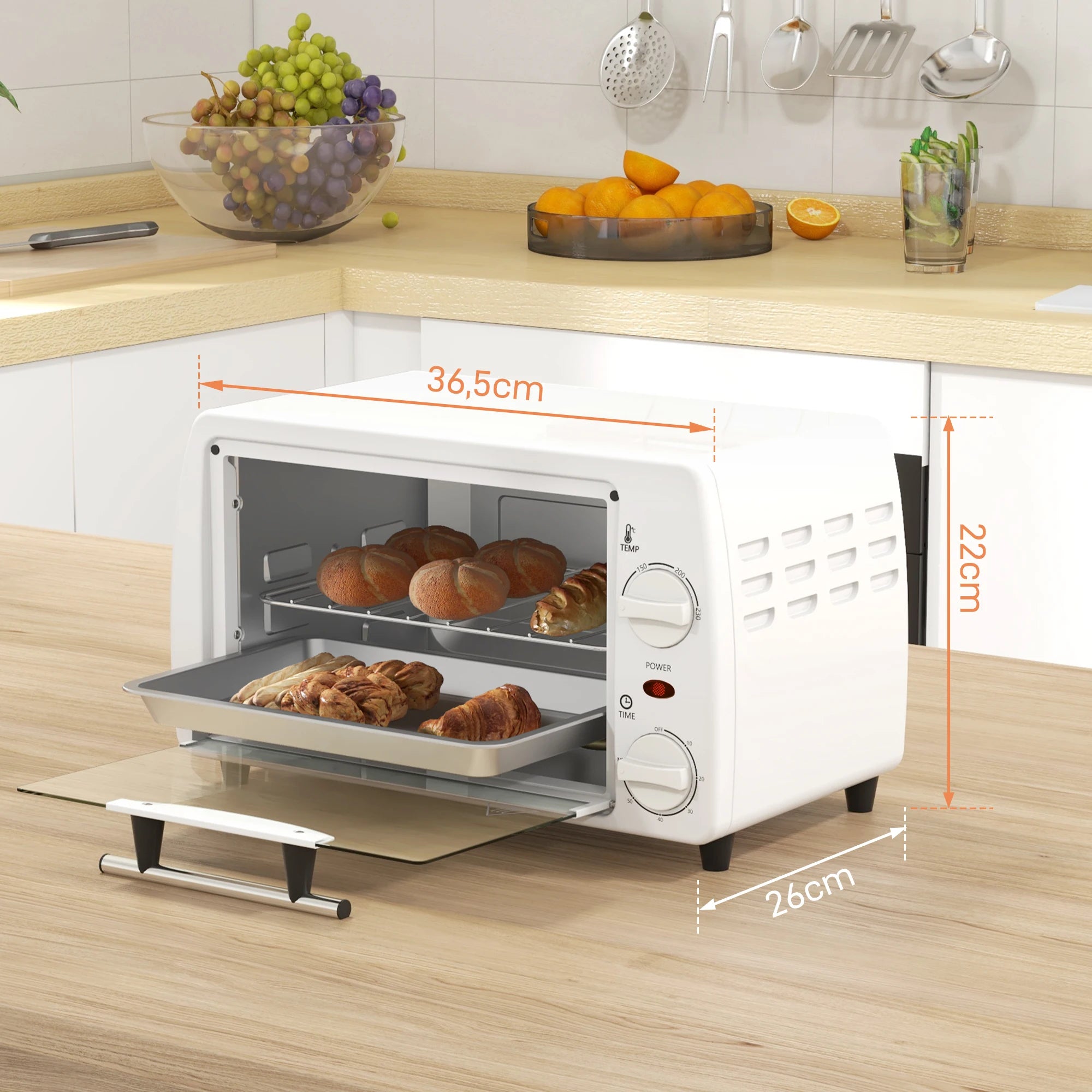 HOMCOM electric oven table top 10 litres 750W 36,5x26x22 cm White