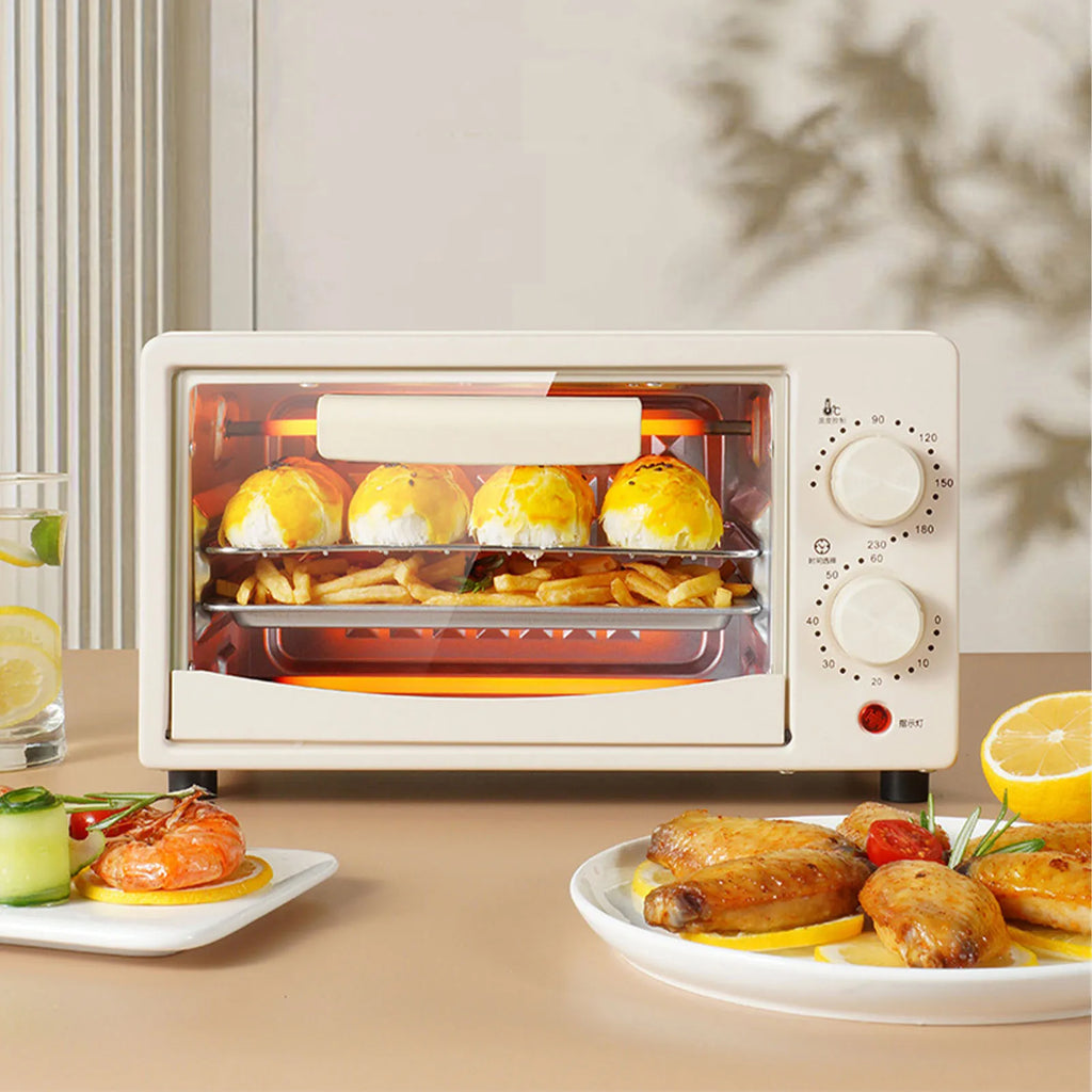Baking Oven 2 Rack Capacity Multifunctional 12L Beige Intelligent Control Highly Efficient Heating Small Toaster Oven for Home