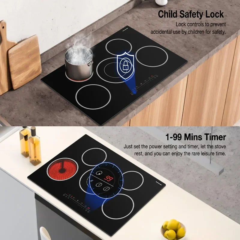 Gas Stove5 Burners Electric Cooktop 30 Inch Built In Electric Radiant Stove Top Ceramic Glass Cooktop With Sensor Touch Control
