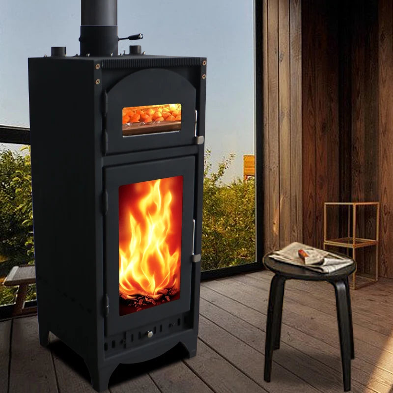 DUTRIEUXReal Fire Indoor Woodstove Fireplace With Oven European Style Freestanding Steel & Wood Burning Stove for Living Room
