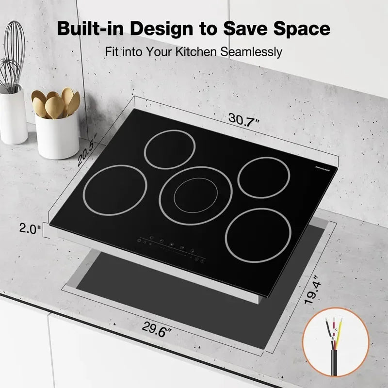 Gas Stove5 Burners Electric Cooktop 30 Inch Built In Electric Radiant Stove Top Ceramic Glass Cooktop With Sensor Touch Control