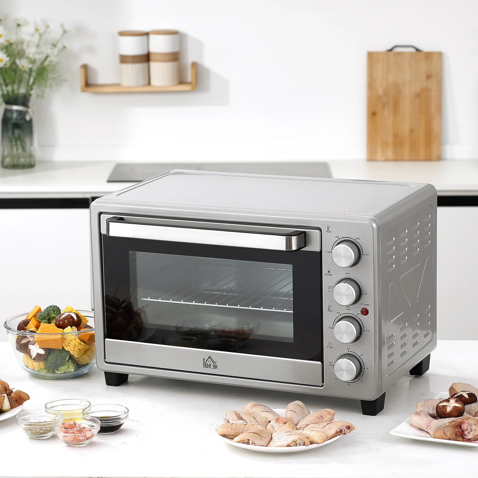 Homcom Mini Electric Oven 32L 1600W 52.2X38.1X33.5 cm Silver