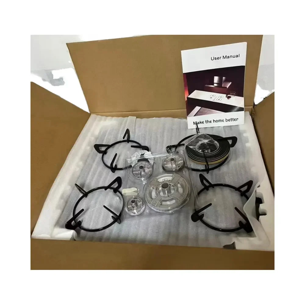 4 Gas Burners Stove, 600W, Oven Convection, One-Piece Tempered Glass Kitchen Rack For Home RV, Use Manual, Free-Standing