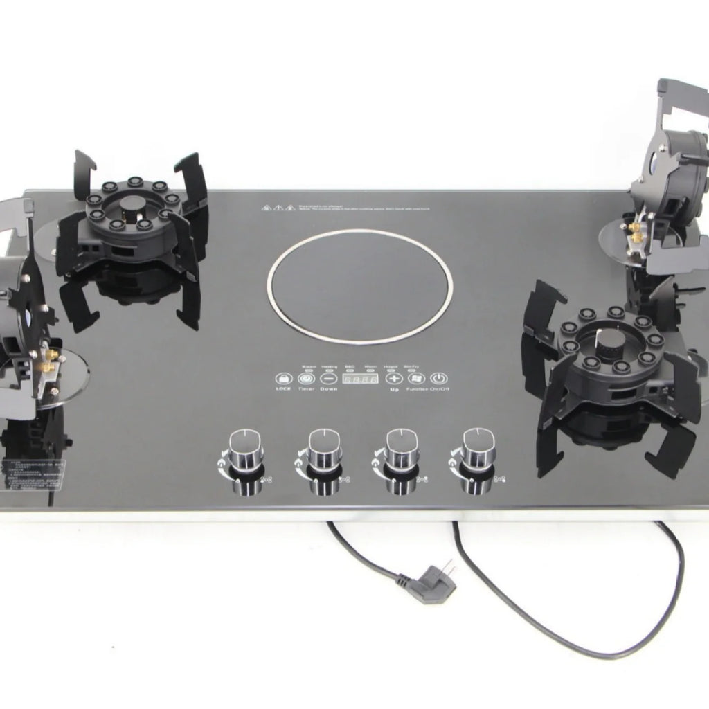 Dual Fuel Glass Cooktop - Electric & Gas Burner Stove with Tempered Glass for Home Kitchen, Energy Efficient Appliance