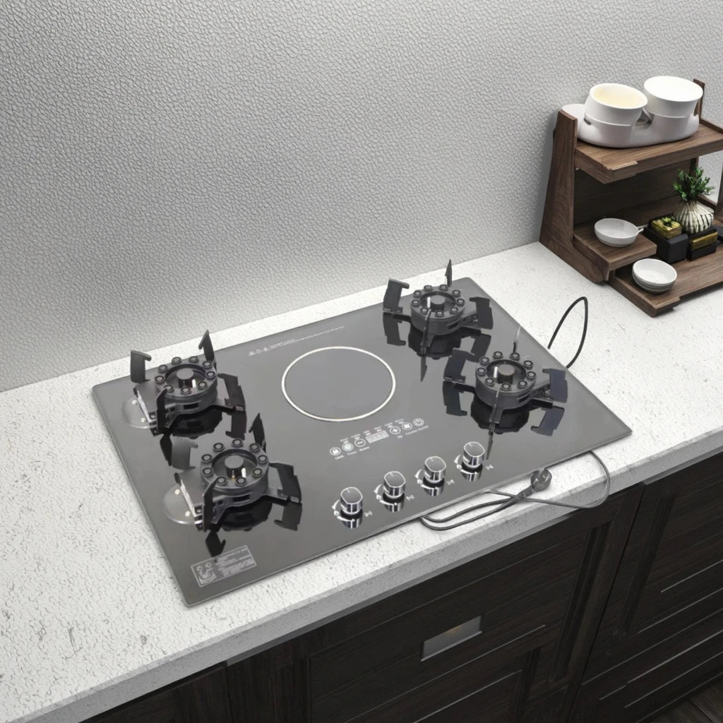 Dual Fuel Glass Cooktop - Electric & Gas Burner Stove with Tempered Glass for Home Kitchen, Energy Efficient Appliance